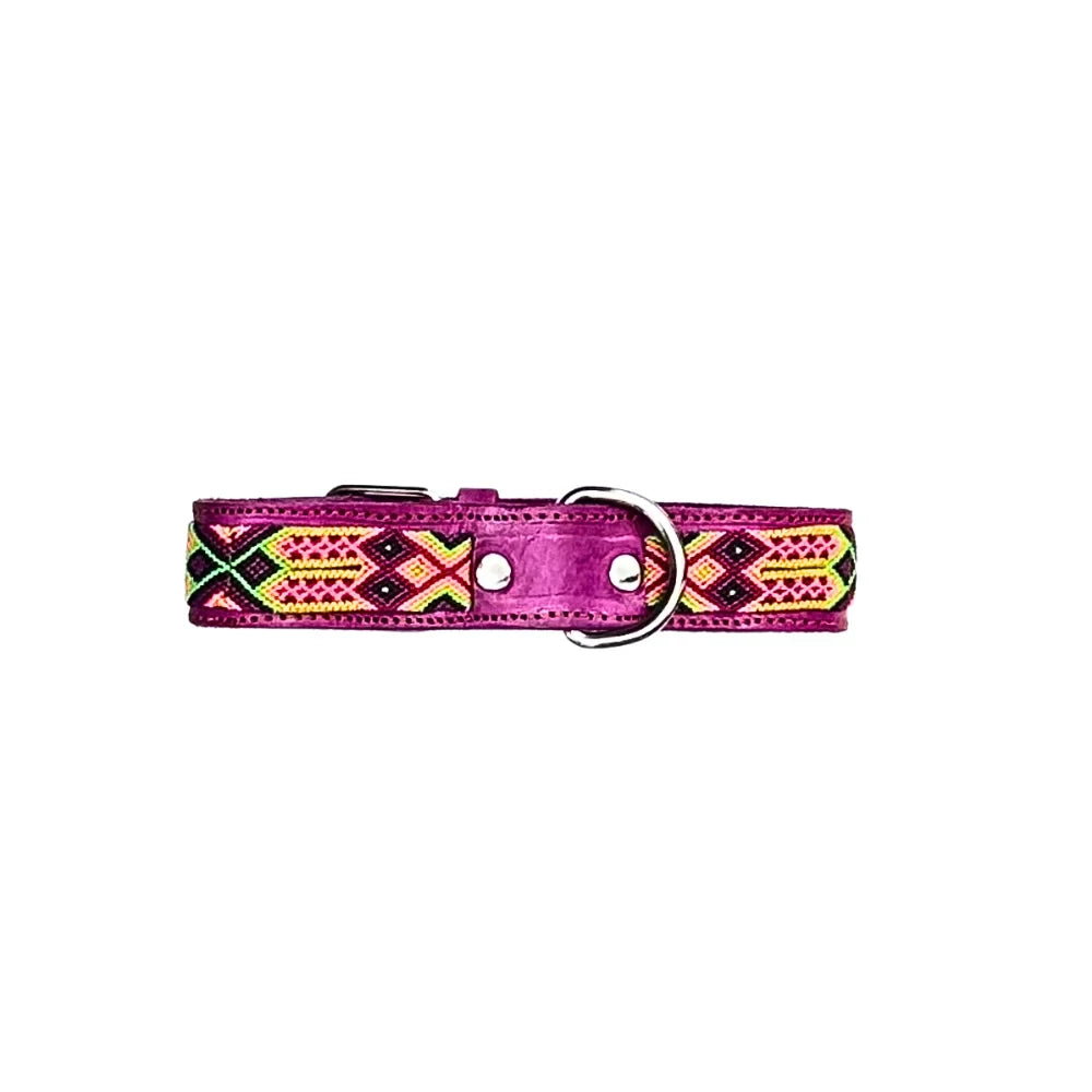 Collar Artesanal De Piel 55 Fucsia