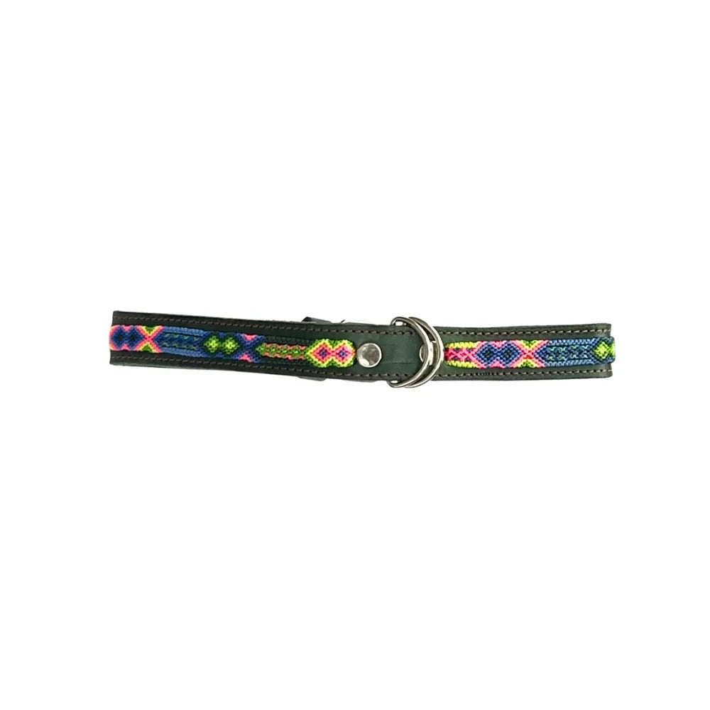 Collar Artesanal De Piel 60 De 2 Cm Verde