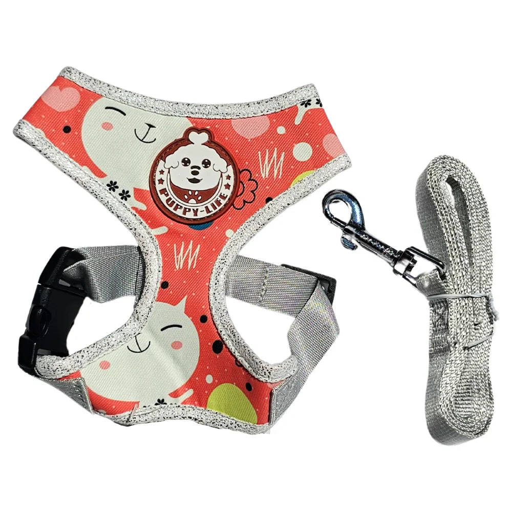 Pechera y correa puppy life, diseño colorido para mascotas pequeñas