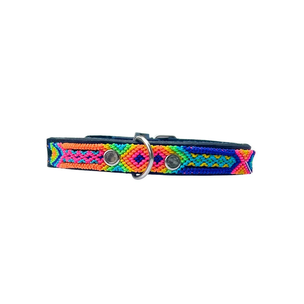 Collar Artesanal De Piel 1 Cm 35 Azul