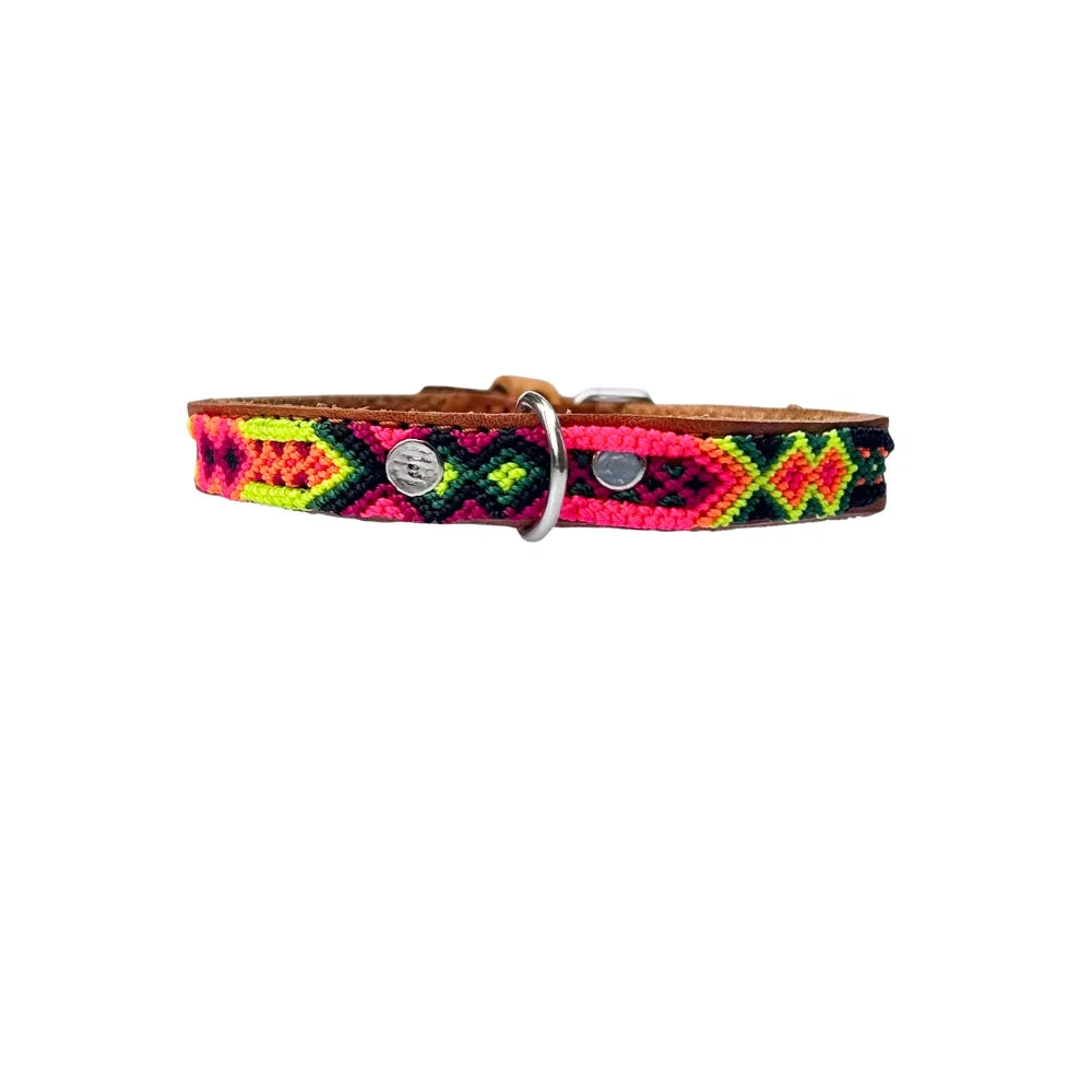 Collar Artesanal De Piel 1 Cm 35 Amarillo