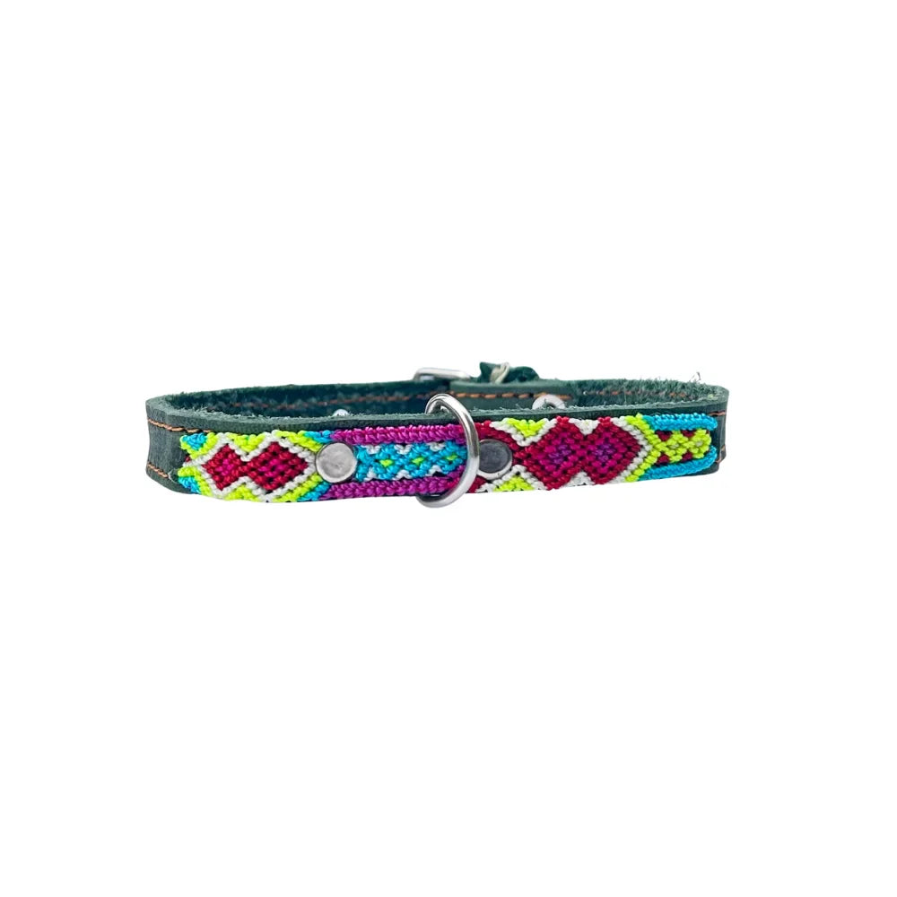 Collar Artesanal De Piel 1 Cm 35 Verde