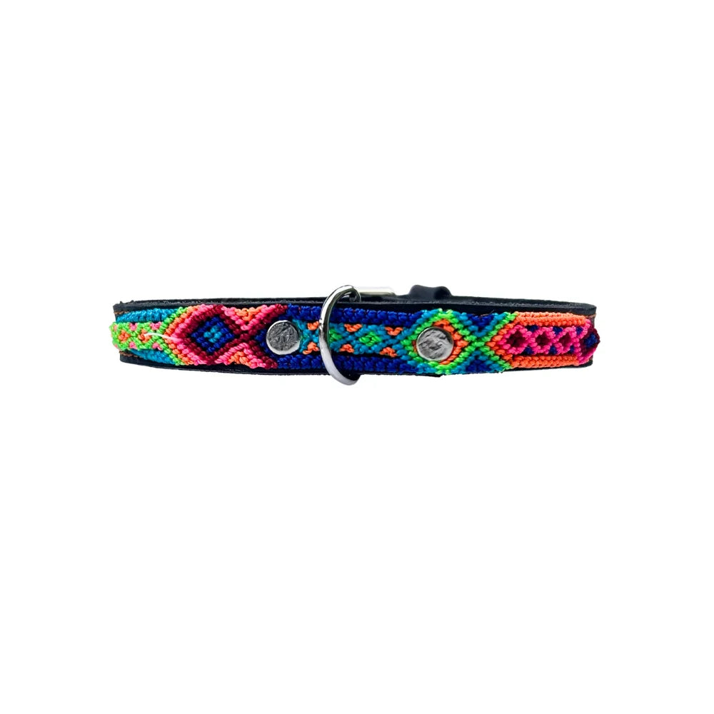 Collar Artesanal De Piel 1 Cm 35 Azul Rey