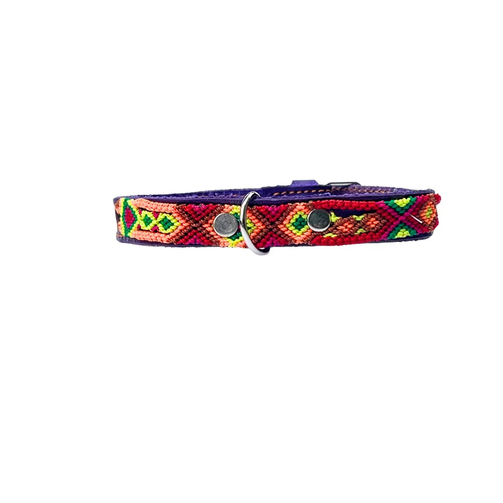 Collar Artesanal De Piel 1 Cm 35 Morado