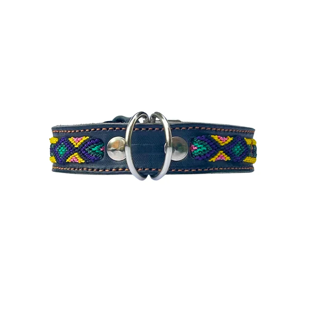 Collar Artesanal De Piel 2 Cm 35 Azul