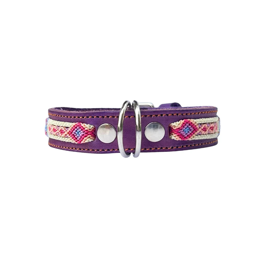 Collar Artesanal De Piel 2 Cm 35 Morado