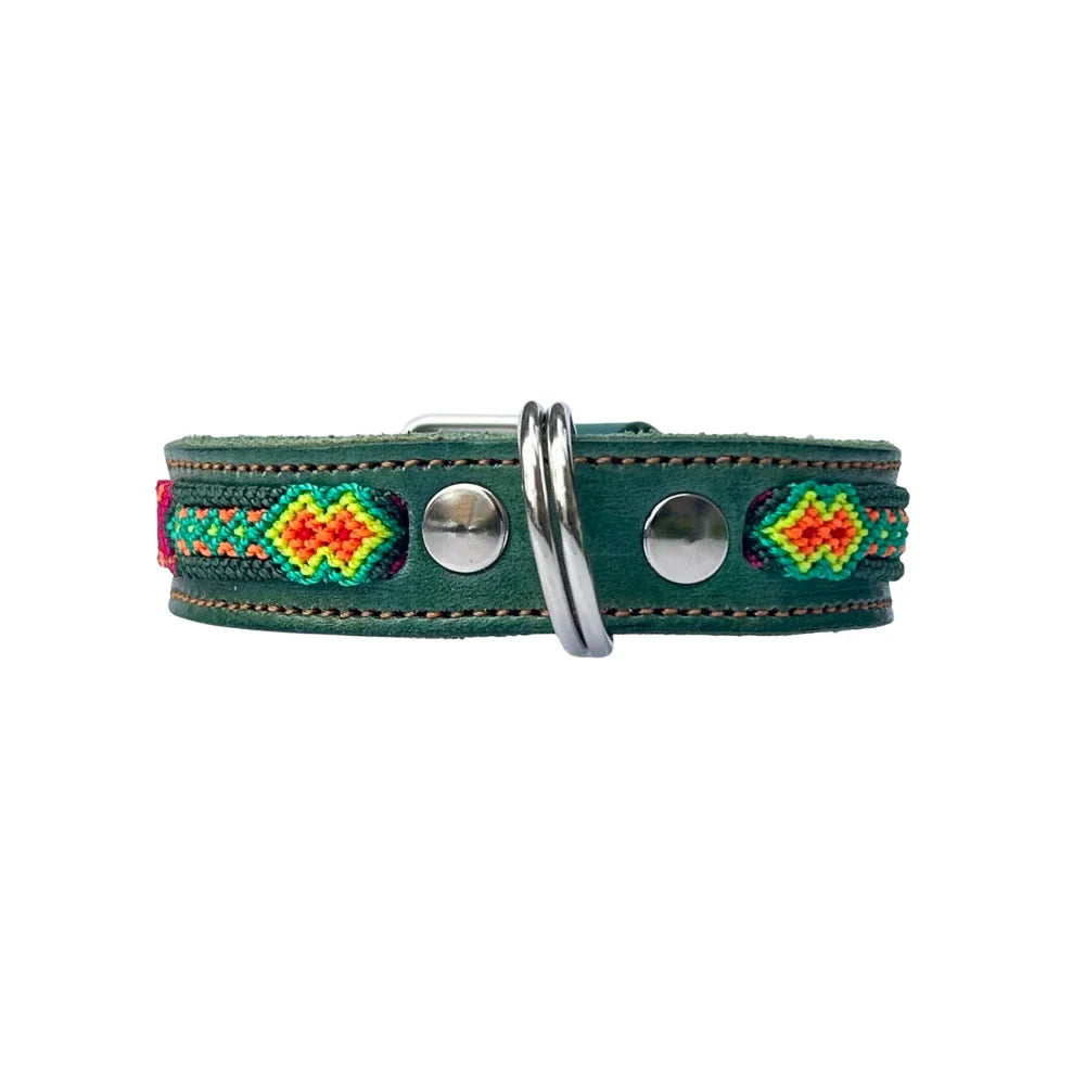 Collar Artesanal De Piel 2 Cm 35 Verde