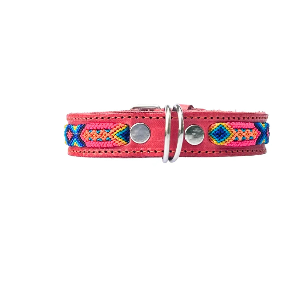 Collar Artesanal De Piel 40 Rosa