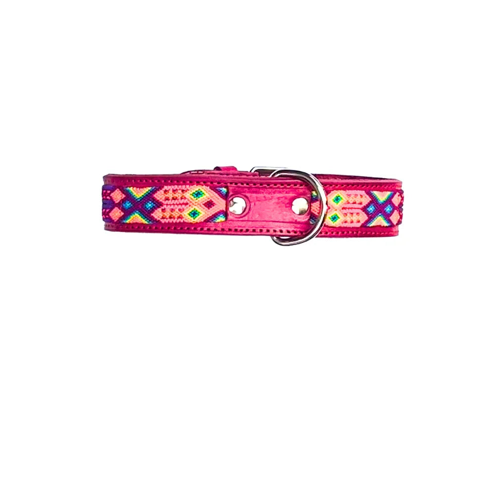 Collar Artesanal De Piel 55 Rosa