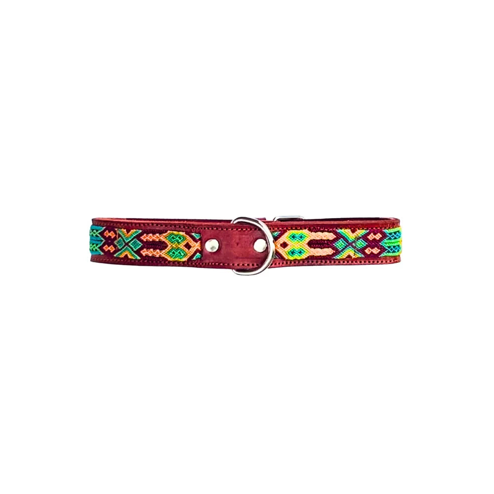Collar Artesanal De Piel 70 Carmín