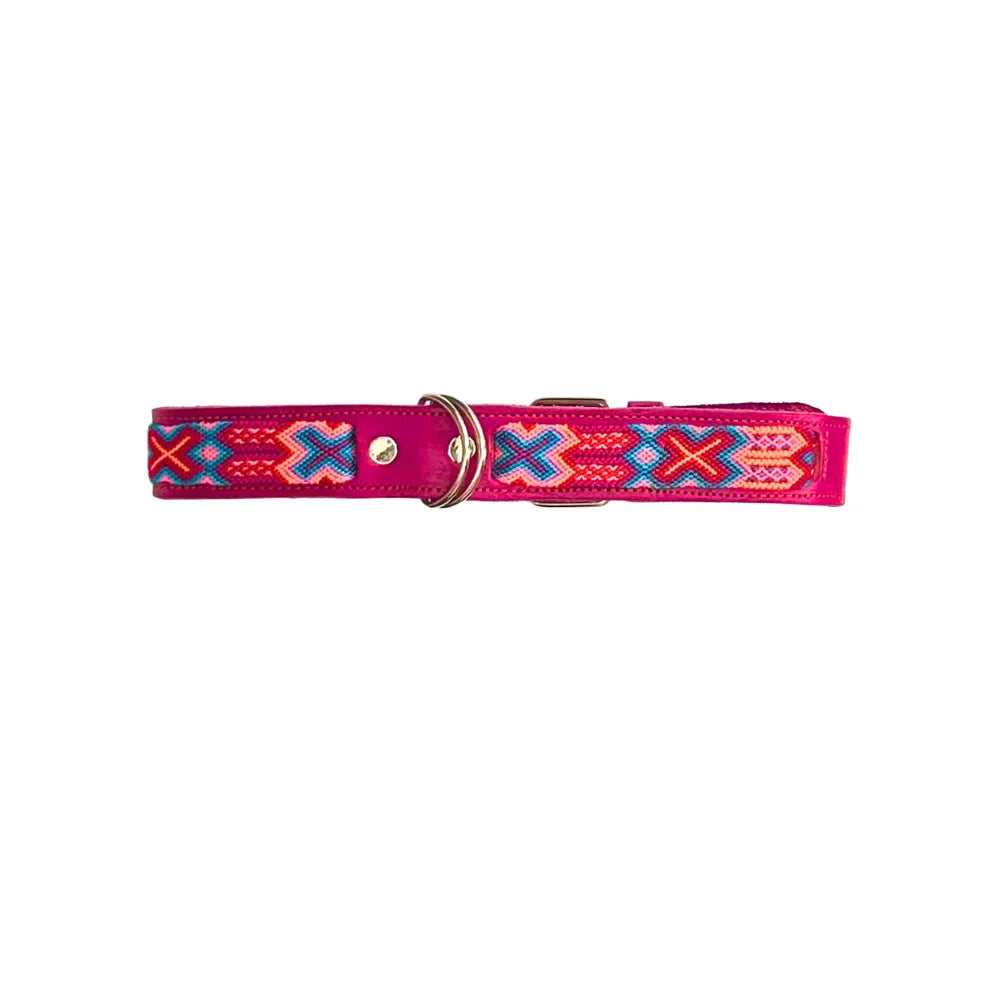 Collar Artesanal De Piel 70 Fucsia