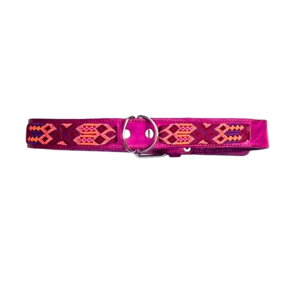 Collar Artesanal De Piel 80 Fucsia