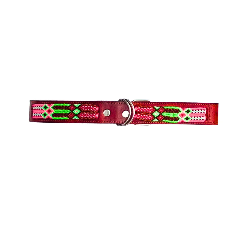 Collar Artesanal De Piel 80 Carmín