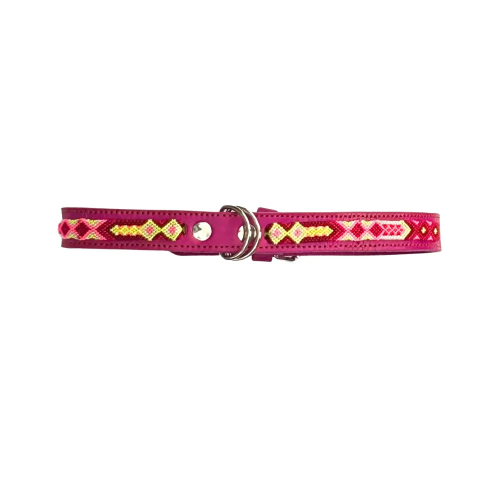 Collar Artesanal De Piel 60 De 2 Cm Rosa