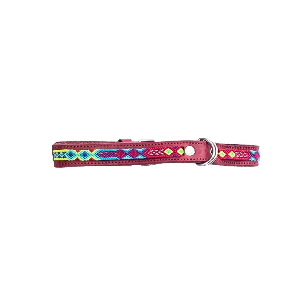 Collar Artesanal De Piel 60 De 2 Cm Rojo