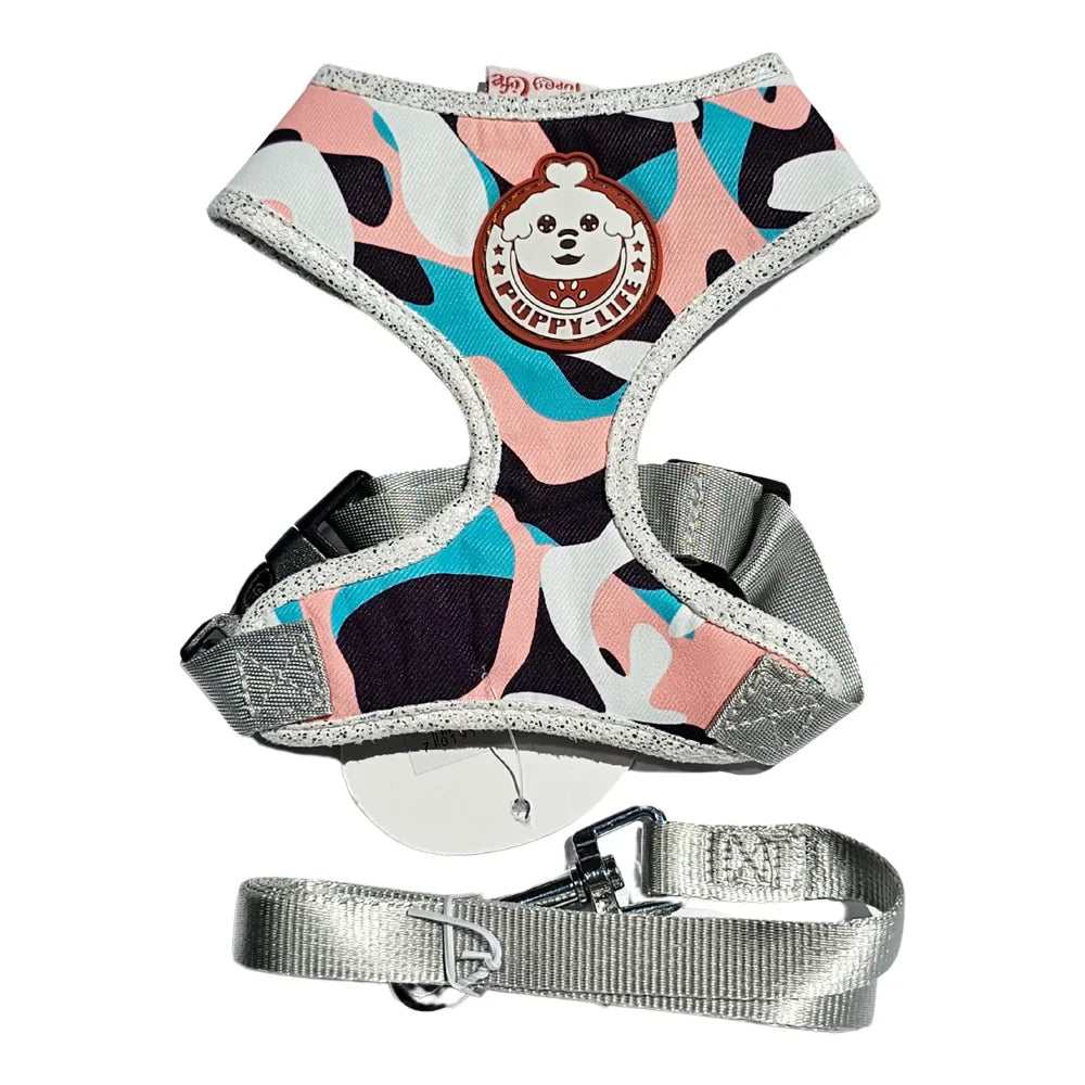 Pechera y correa puppy life, diseño colorido para mascotas pequeñas