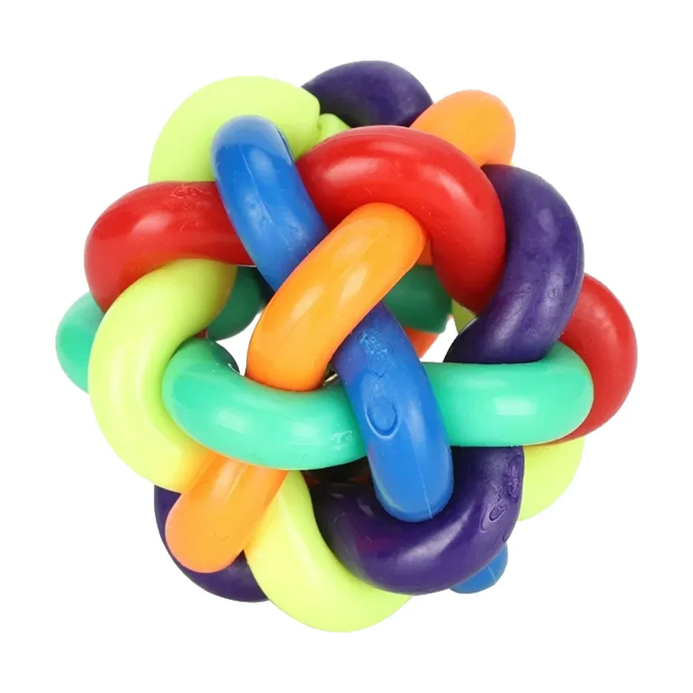Pelota multicolor para perros con cascabel