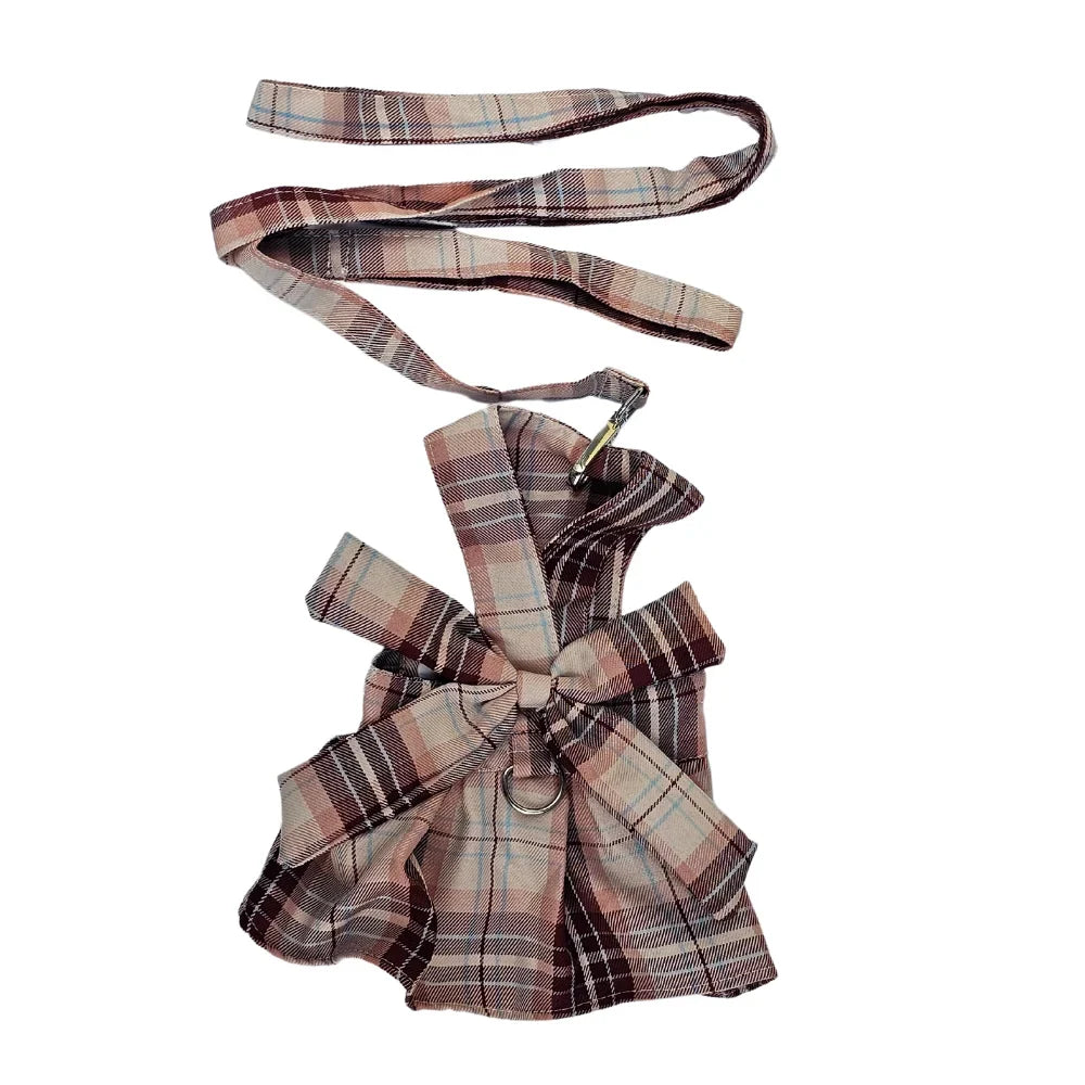 Vestido casual a cuadros con moño y correa